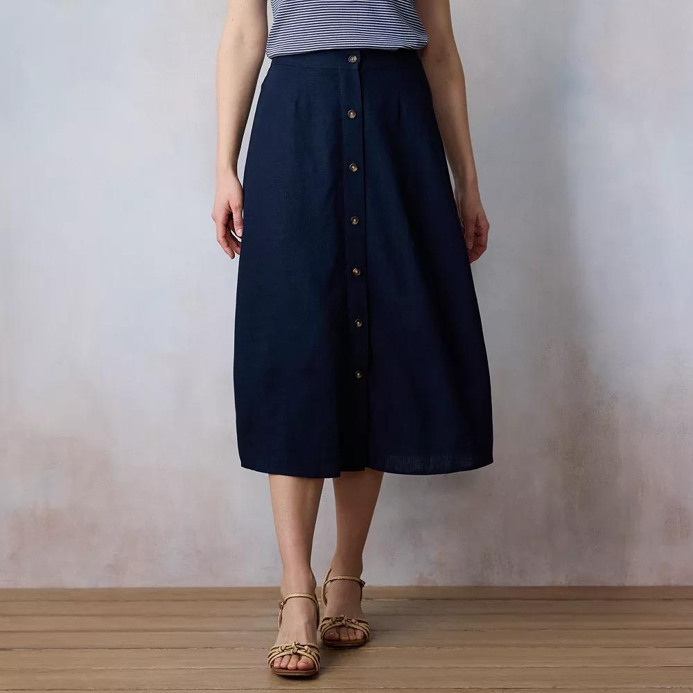 Women's LC Lauren Conrad Button-Front Midi Skirt, Size: XXL, Blue Water Product Image