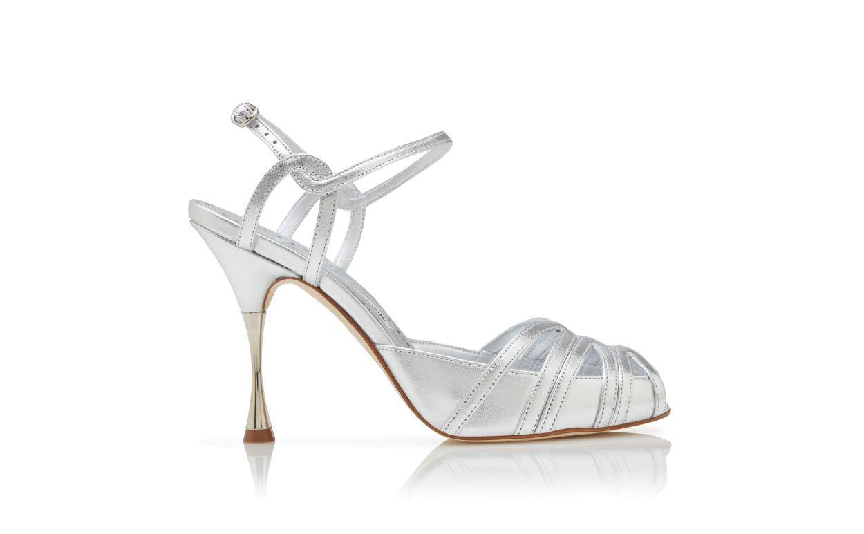 MAKANAK Silver Nappa Leather Ankle Strap Sandals Product Image