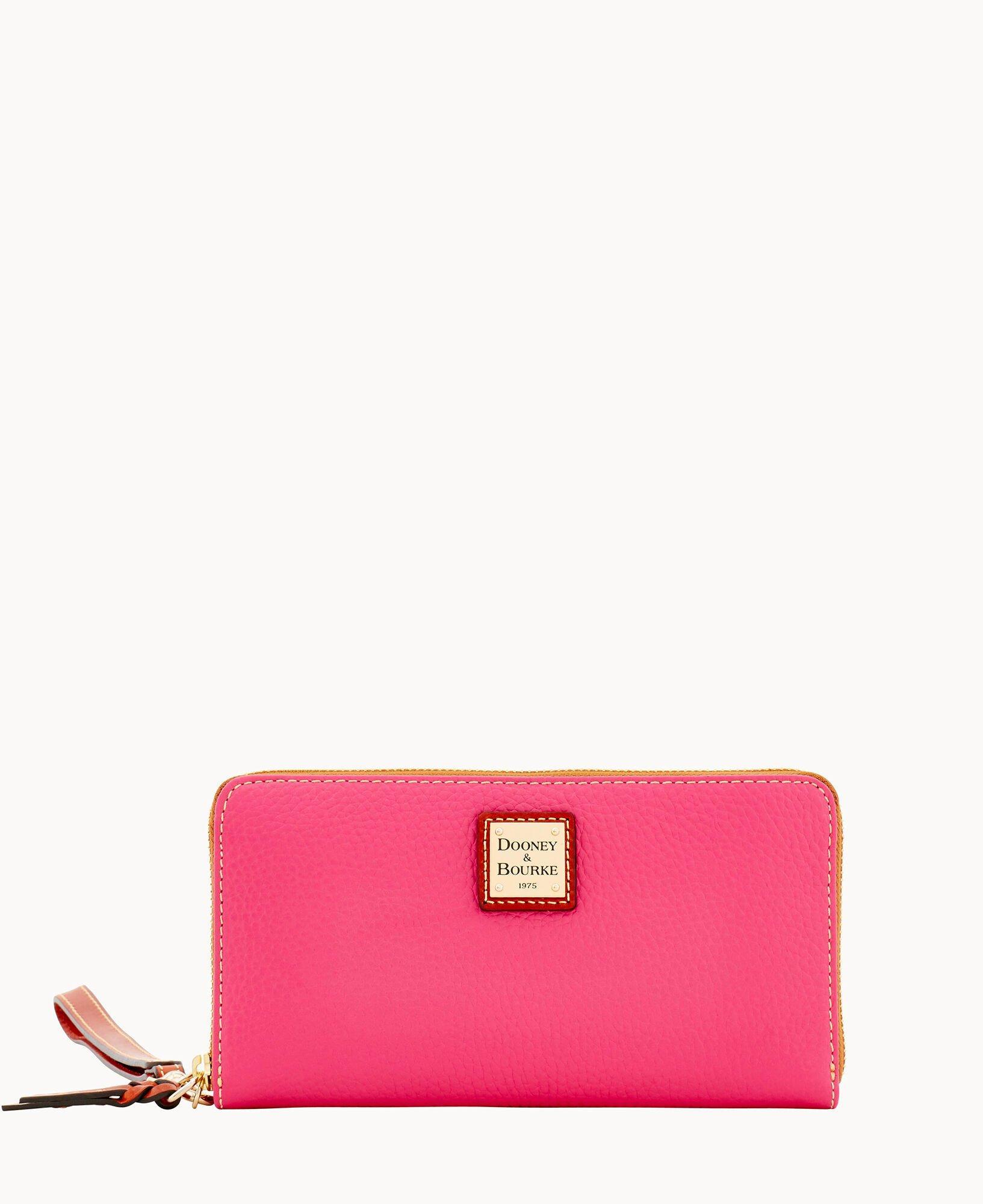 Dooney & Bourke Womens Pebble Grain Large Zip Around Leather Wristlet in Hot Pink Product Image
