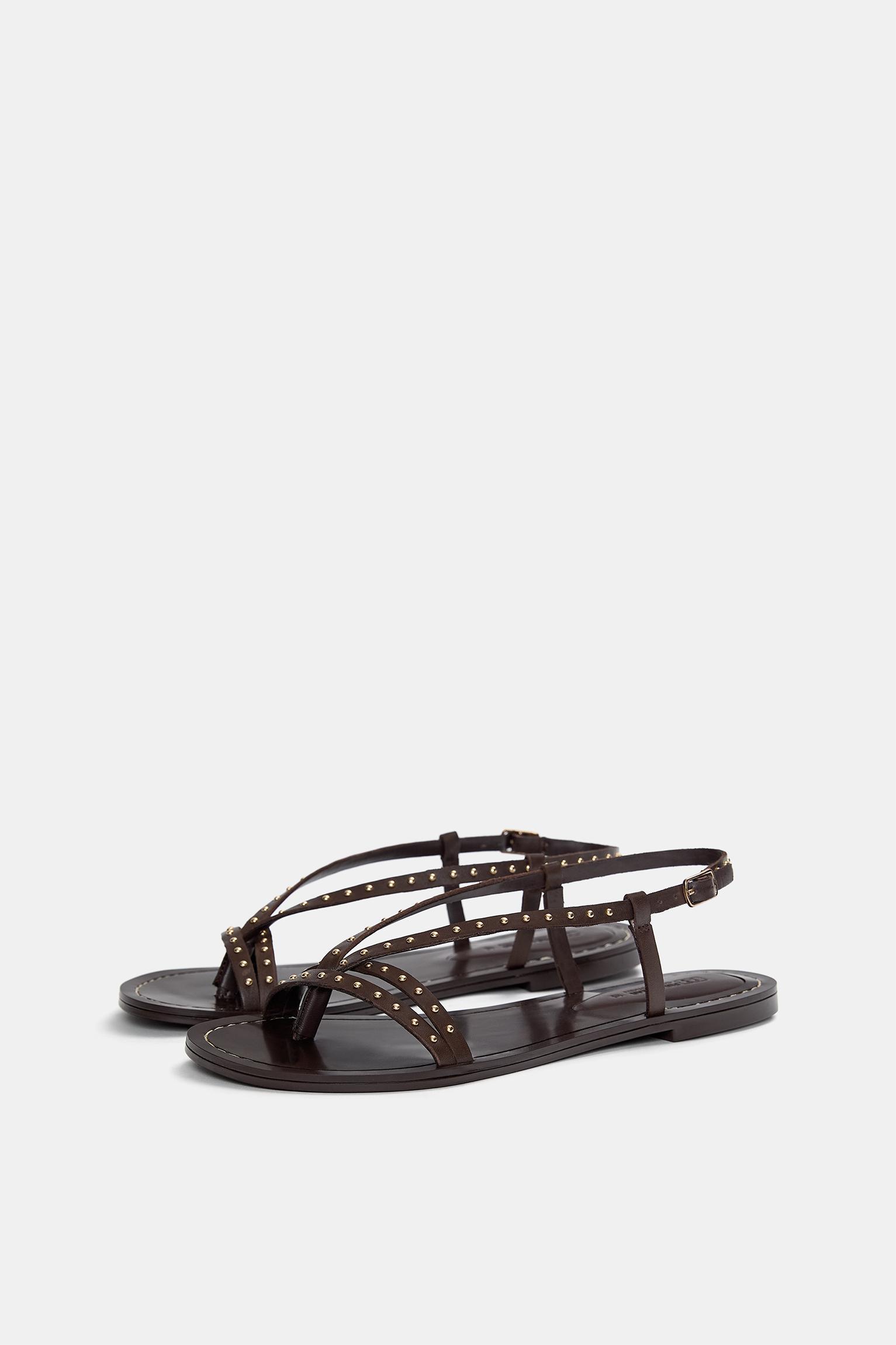 Studded leather flat sandals Product Image