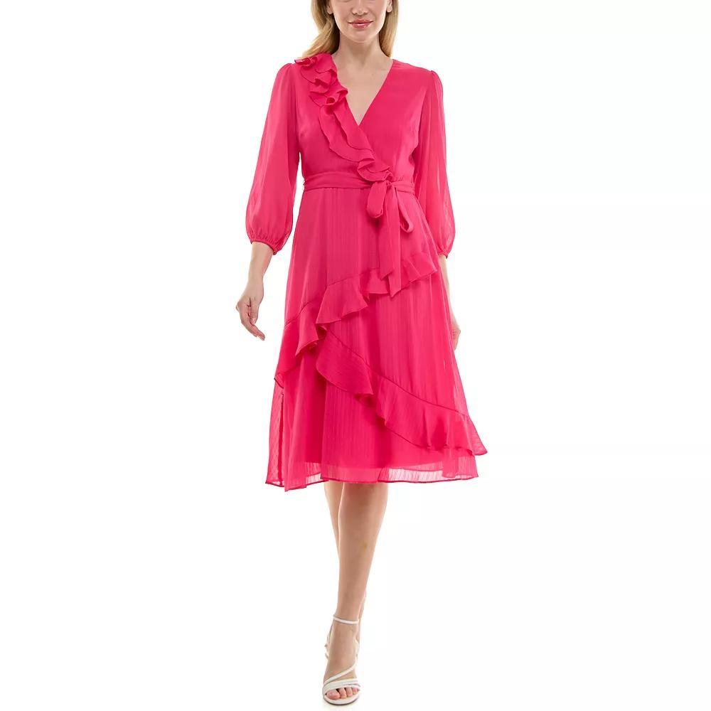 Women's Maison Tara Asymmetrical Ruffle Midi Dress, Size: 16, Pink Product Image
