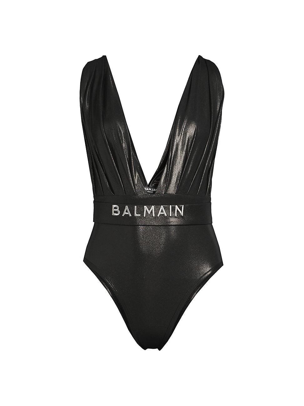 Womens Metallise Draped One-Piece Swimsuit Product Image