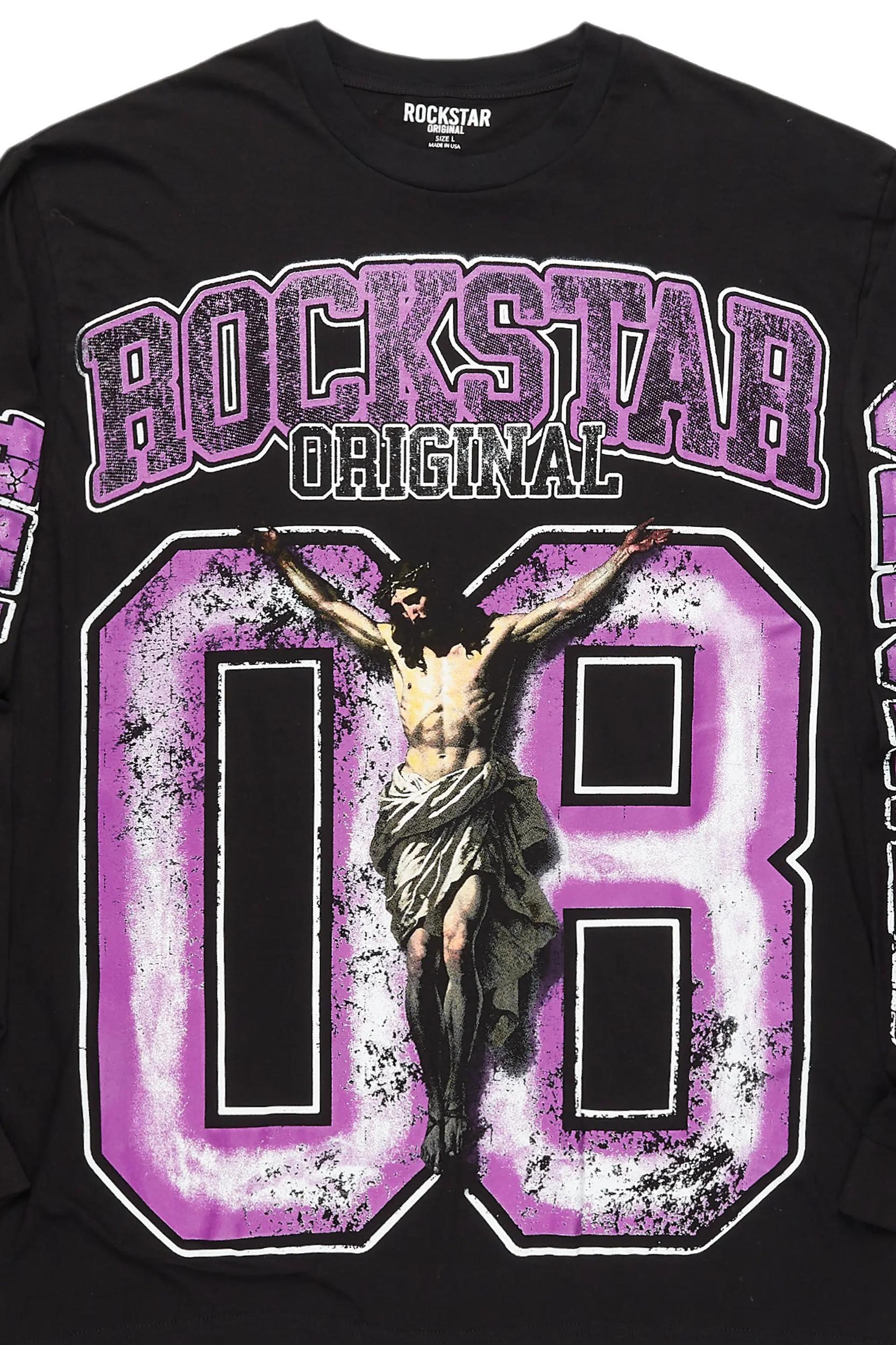Fields Black/Purple Double Layer Long Sleeve Graphic T-Shirt Male Product Image