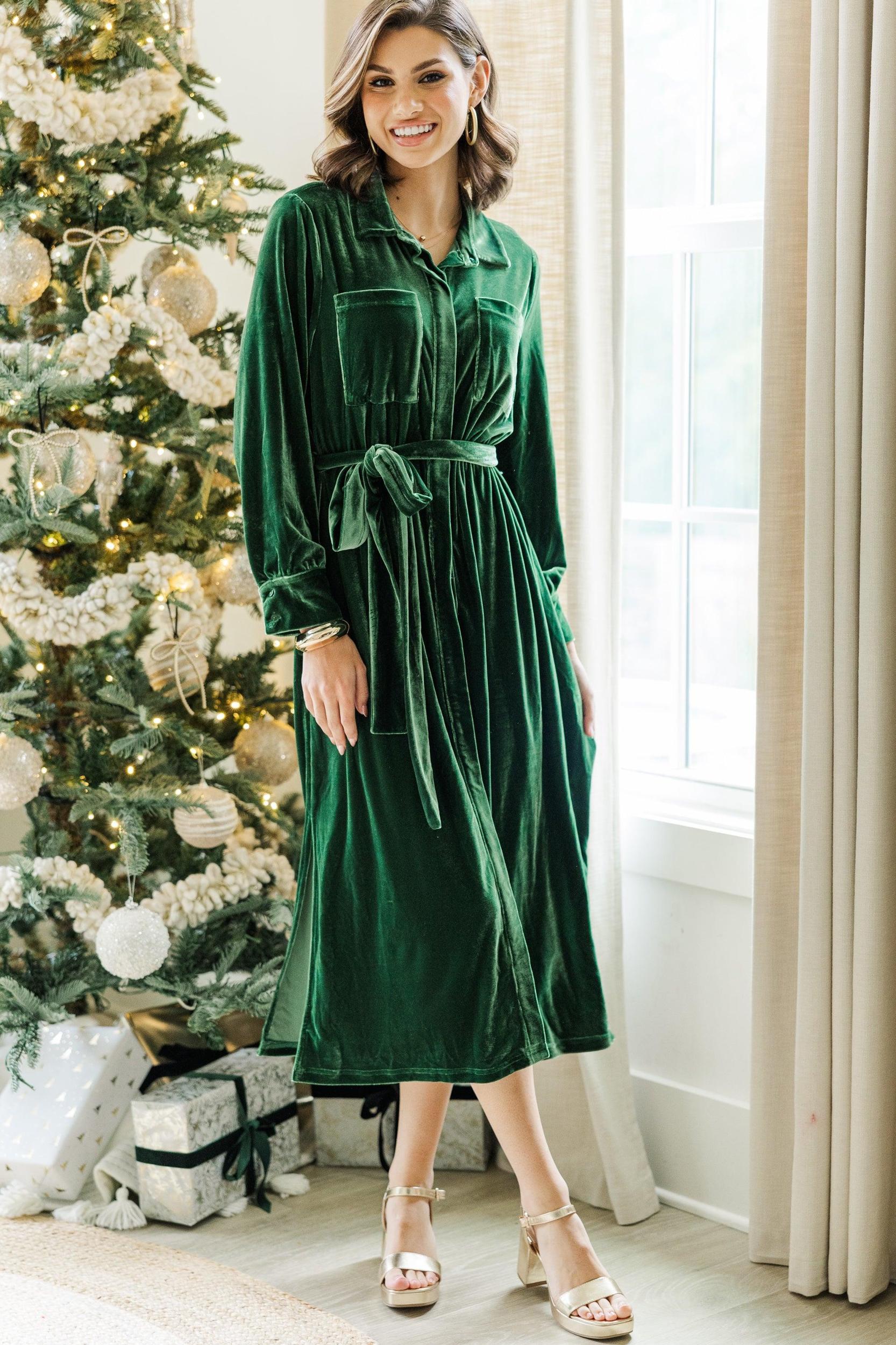 How To Love Emerald Green Velvet Midi Dress Female Product Image