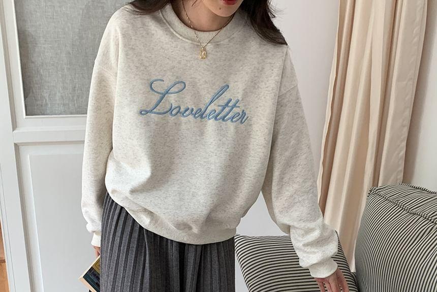 Long Sleeve Lettering Embroidered Loose-Fit Pullover Product Image