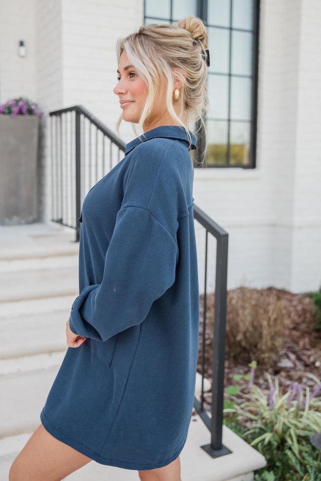 Coffee Chat Navy Button Front Knit Dress FINAL SALE Product Image