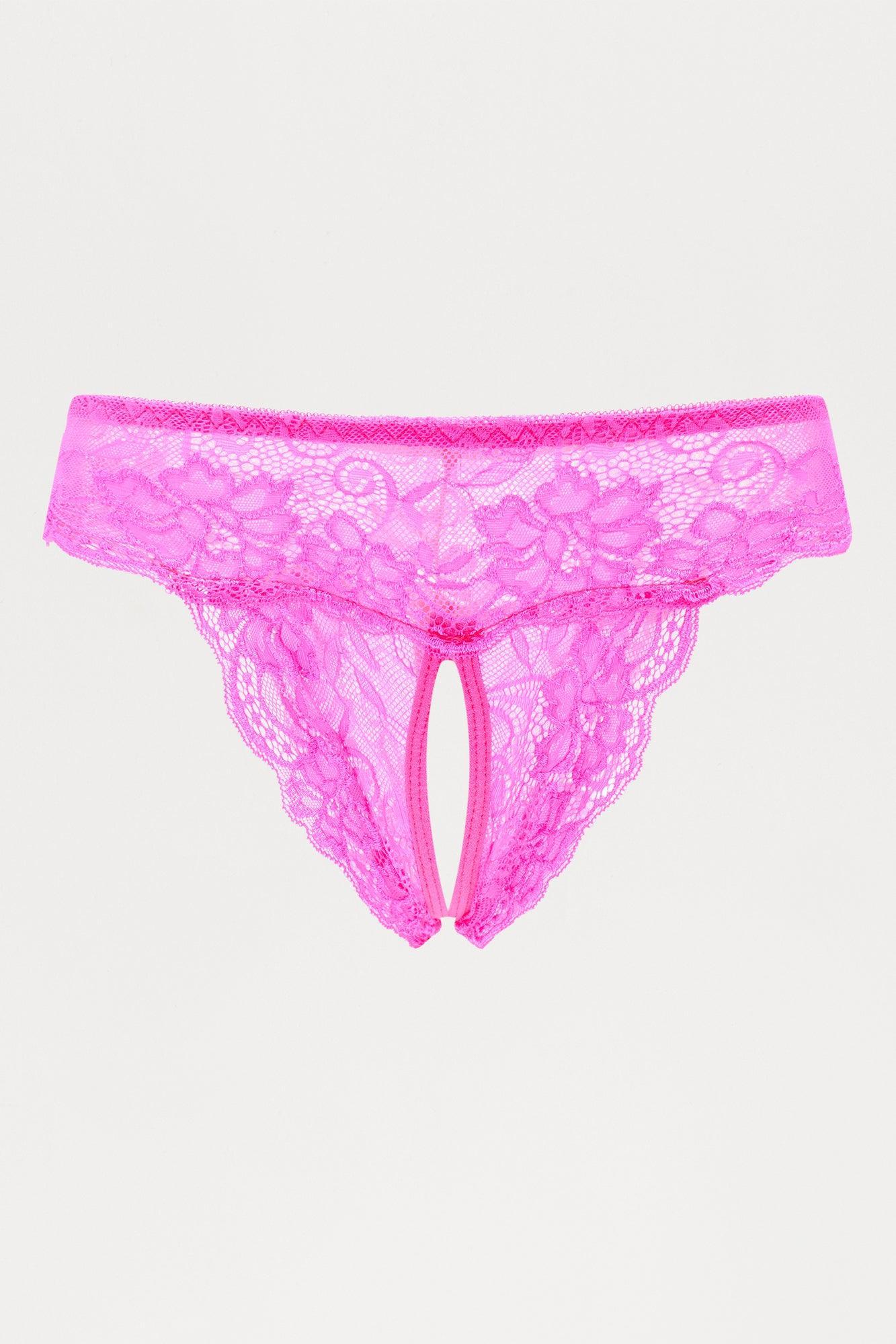 Nikki Lace Crotchless Cheeky Panty - Hot Pink Product Image