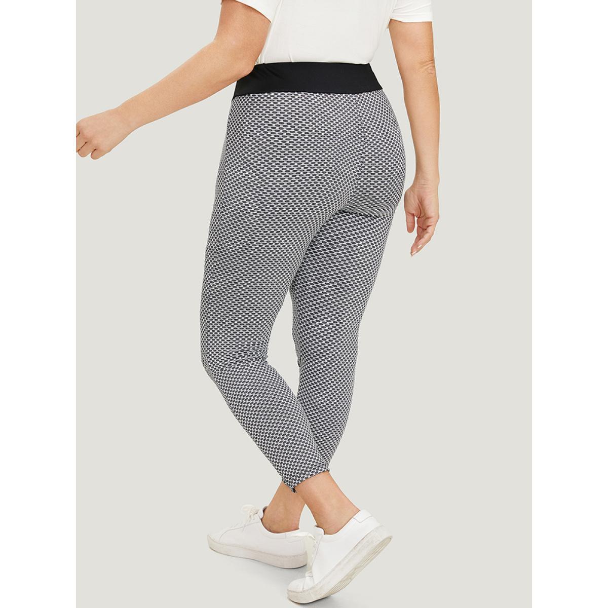 Plus Size Polka Dot Skinny Contrast Wideband Waist Leggings Women Gray Casual High stretch Skinny High Rise Dailywear Leggings BloomChic 18-20/2X Product Image