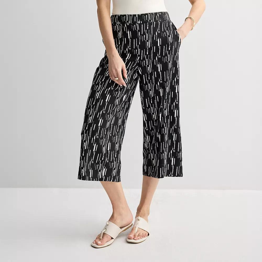 Petite Nine West Airflow Pull-On Wide Leg Crop Pants, Women's, Size: XXL Petite, Black Bolder Stripes Product Image