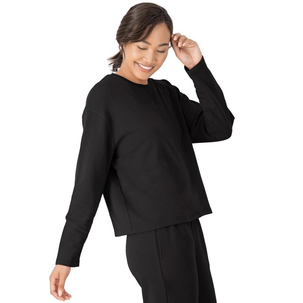 Hanes Originals Comfywear Womens French Terry Crewneck Pullover Black S Product Image
