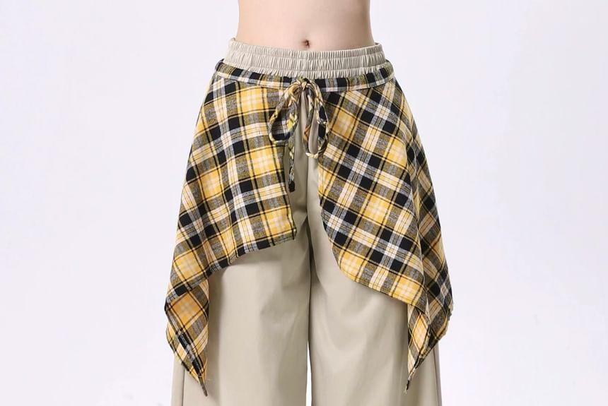 High Rise Plaid Hem Wide Leg Pants Product Image