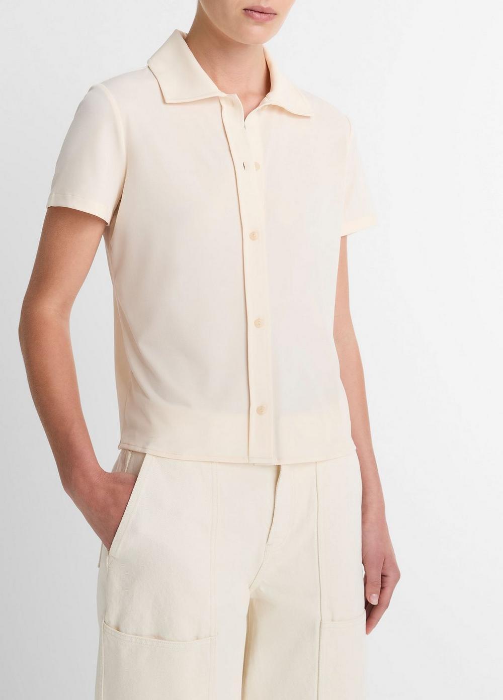 Womens Short-Sleeve Button-Up Shirt, Flaxen, Size M Vince Product Image