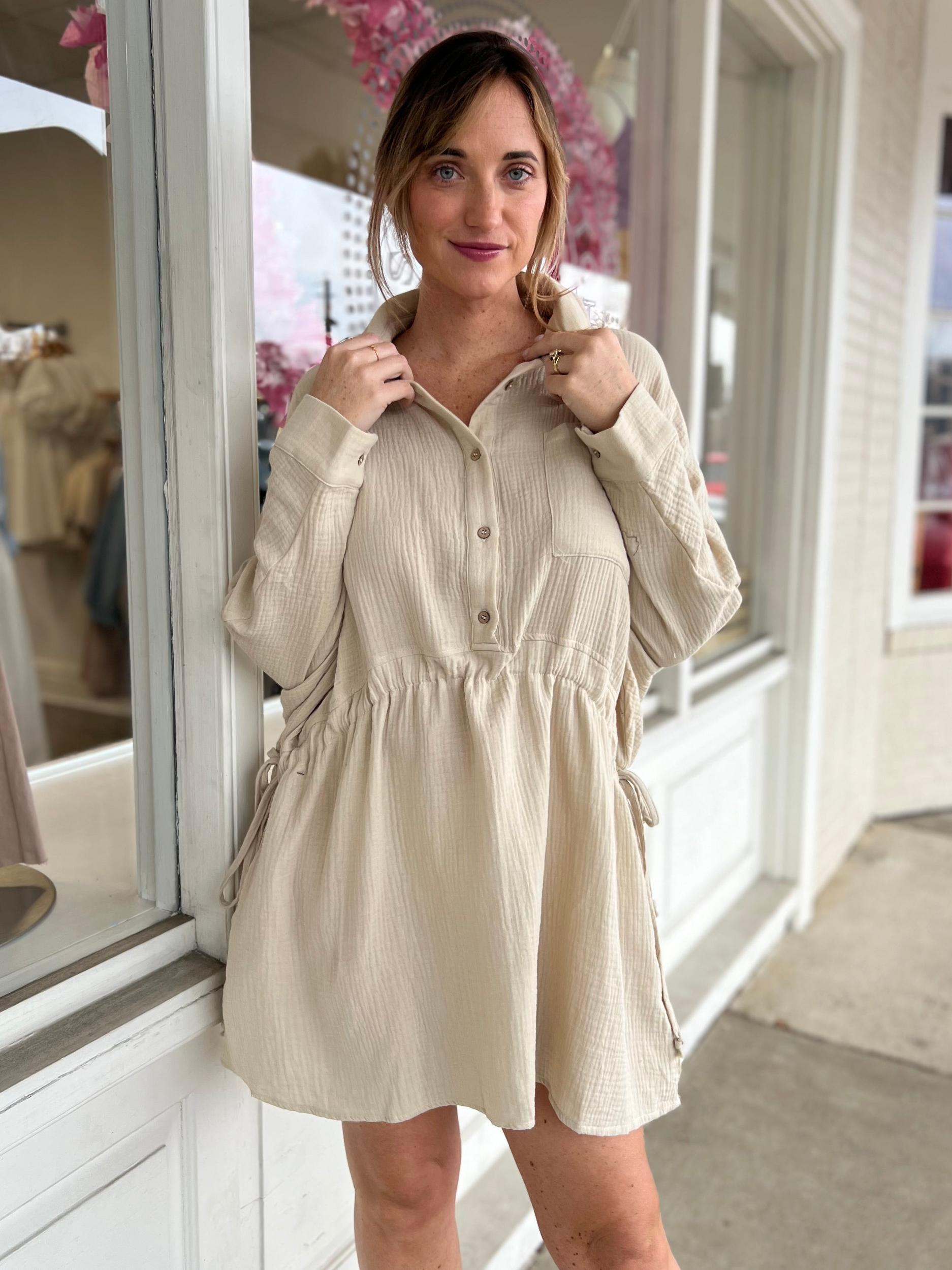 Layla Gauze Long Sleeve Shirt Dress Product Image