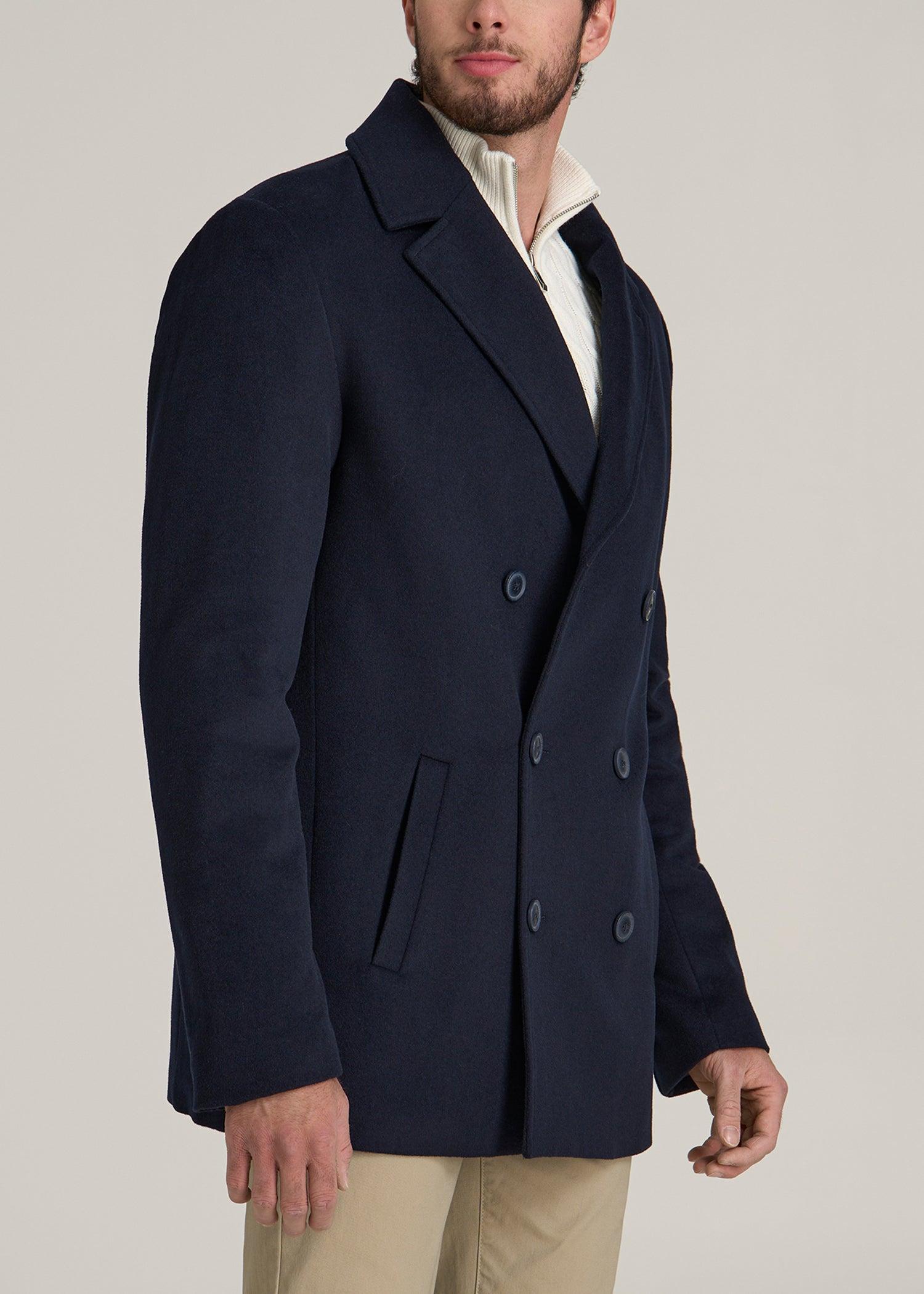 Double-Breasted Wool Peacoat for Tall Men in Deep Navy Product Image