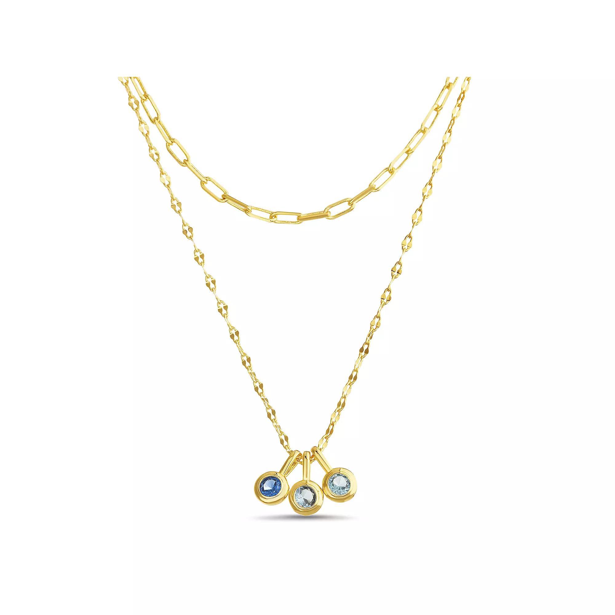 Paige Harper Color Therapy Gold Tone Triple Blue Cubic Zirconia Drops Double Layered Necklace, Womens, Size: 16+3, Gold Tone Blue Product Image