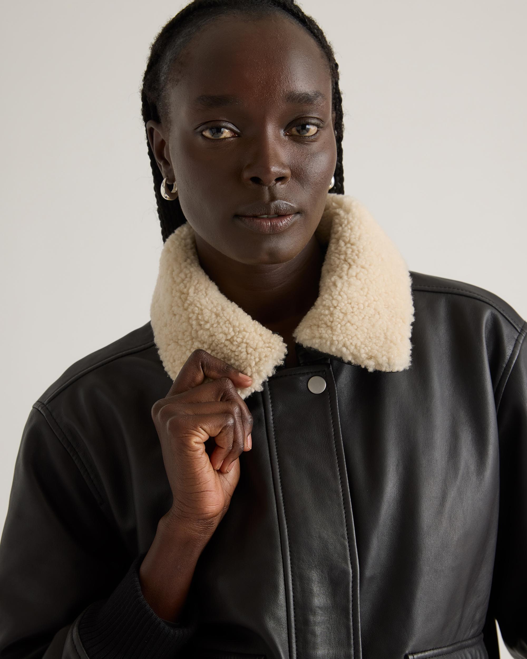 Quince | Women's Shearling Trim Aviator Jacket Leather Product Image