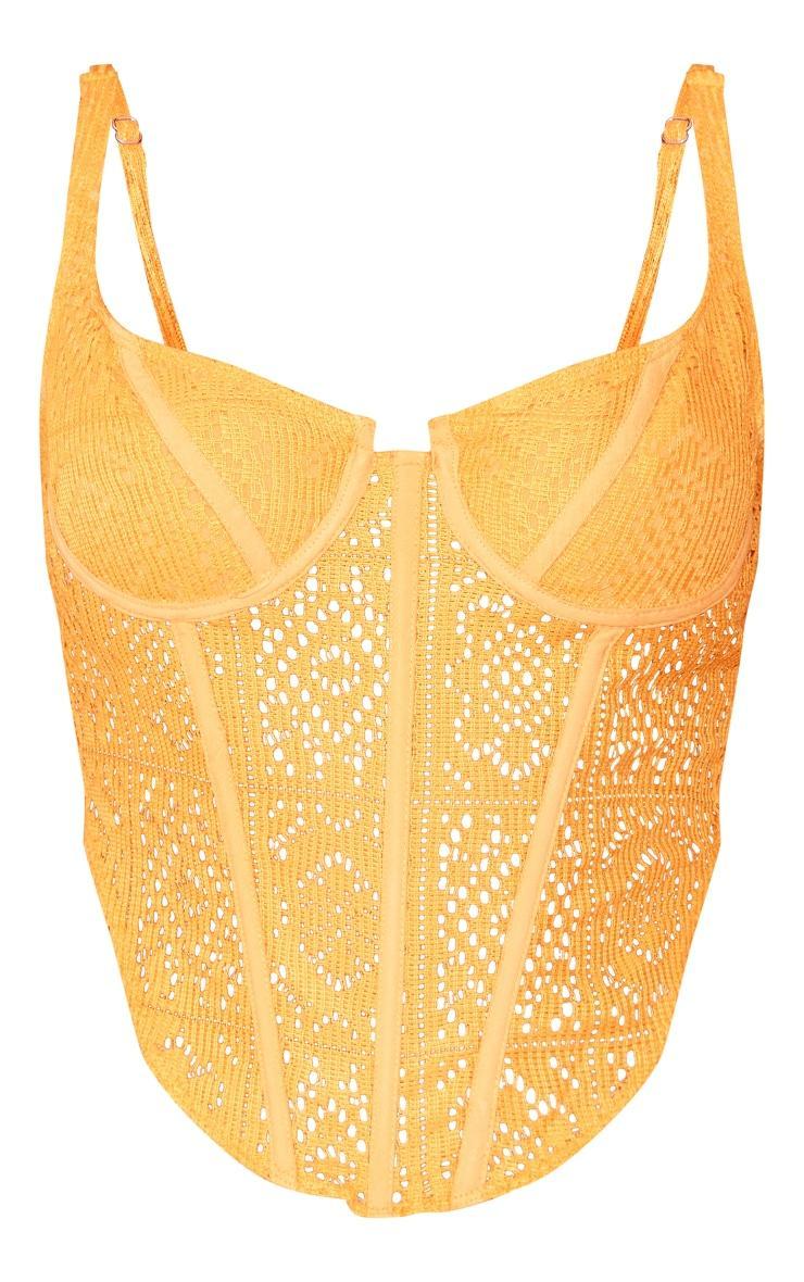 Bright Orange Textured Embroidered Bow Detail Corset Product Image