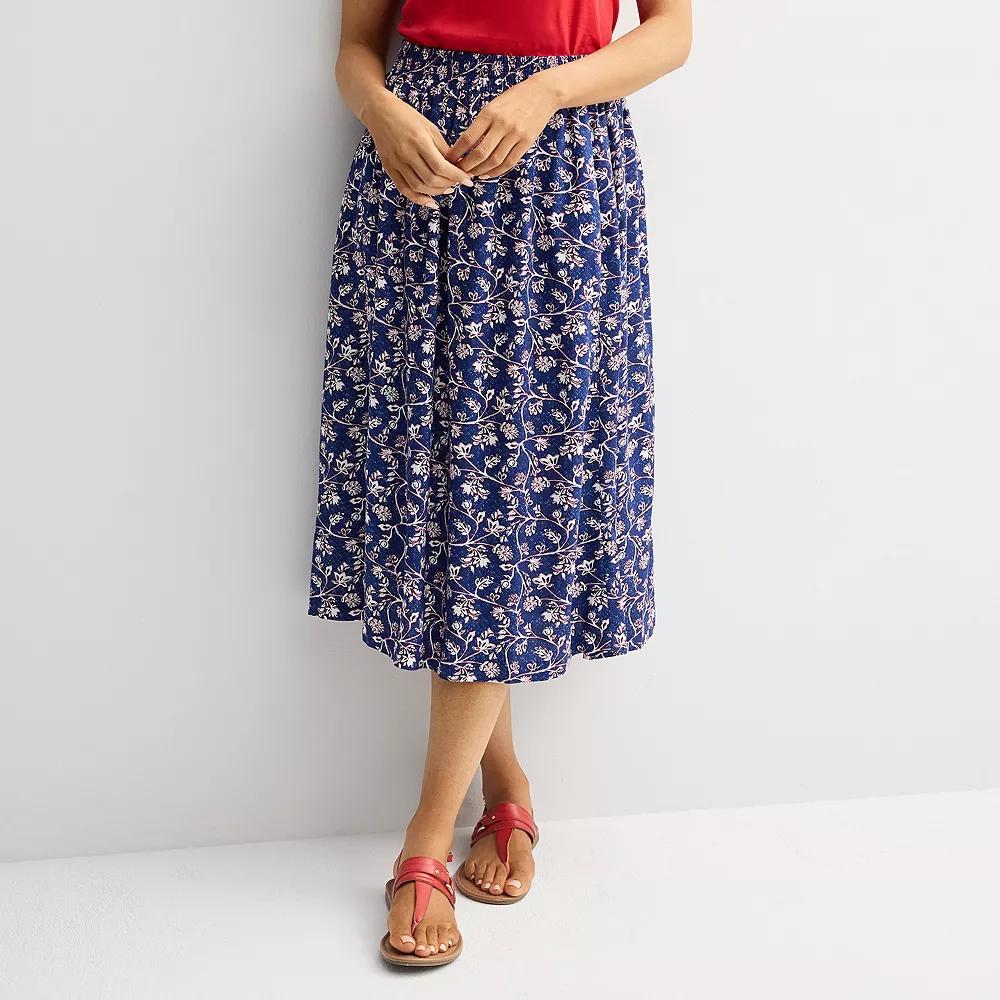 Women's Croft & Barrow® Elastic Waist Midi Skirt, Size: XXL, Blue Floral Product Image