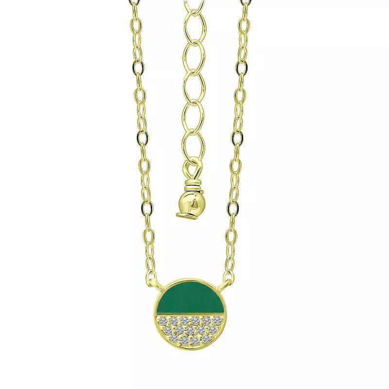 Aleure Precioso 18k Gold Over Sterling Silver Enamel & Cubic Zirconia Round Necklace, Women's, Size: 16", Green Product Image