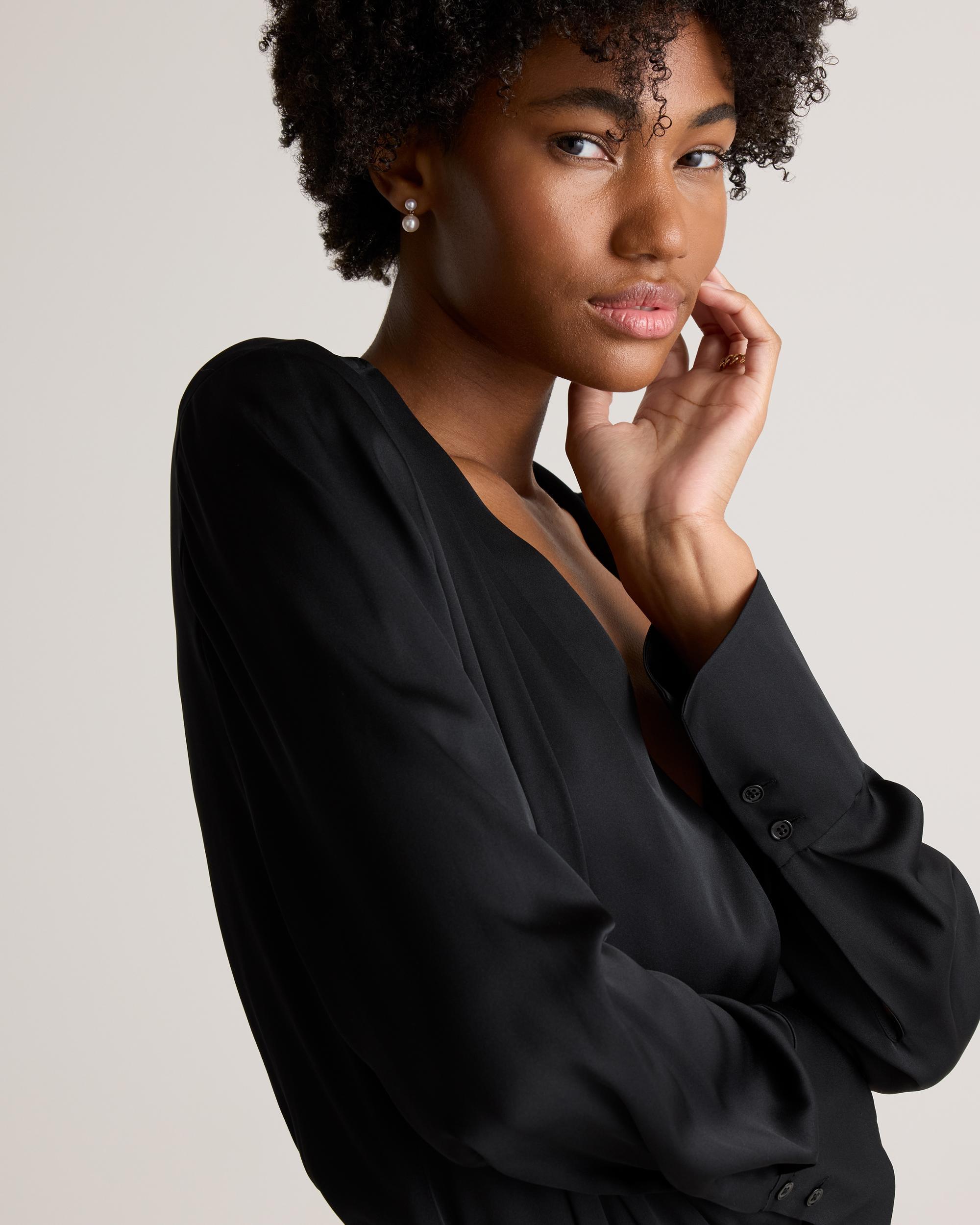 Quince | Women's Washable Stretch Silk Surplice Bodysuit Product Image