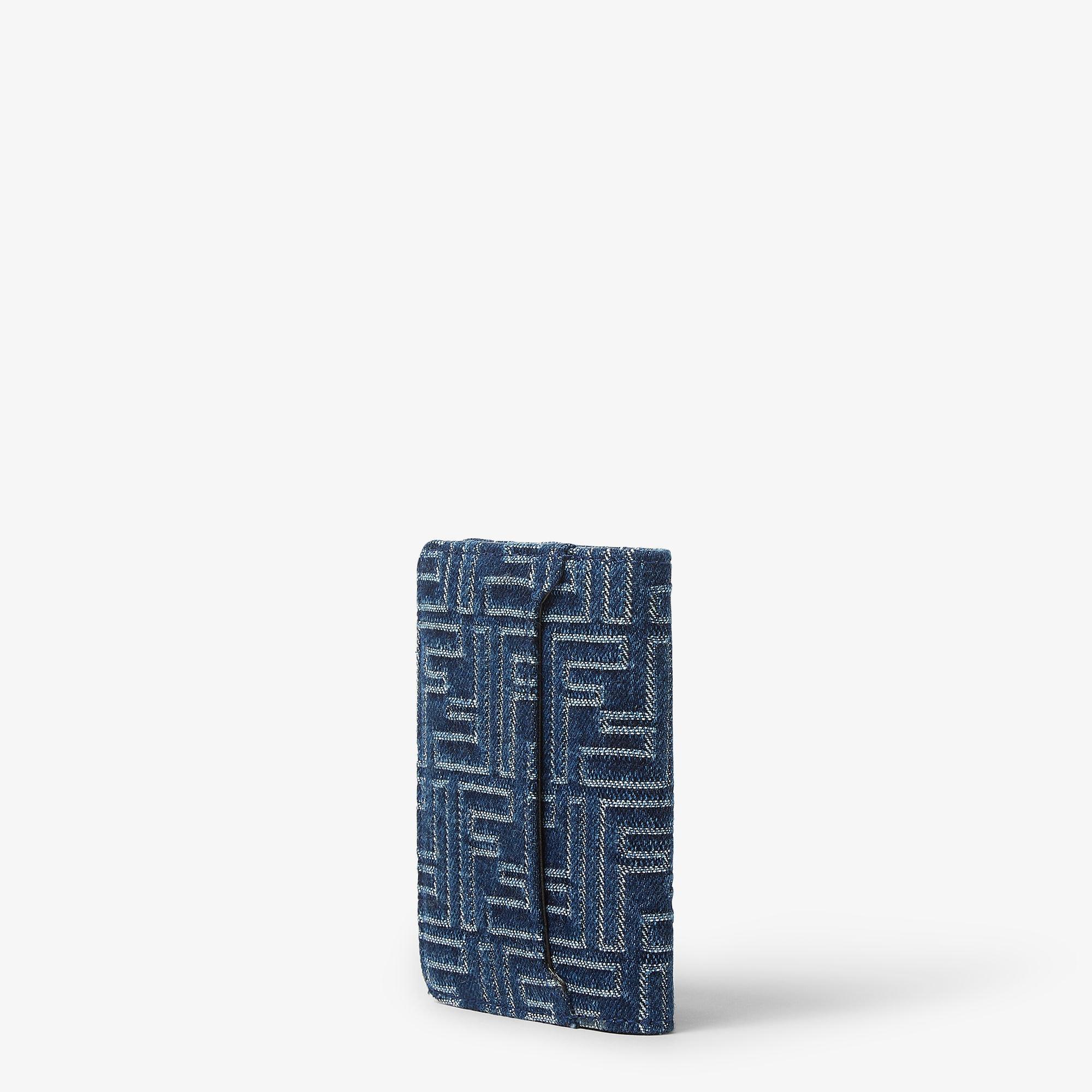 FF Card HolderBrown leather and blue denim-effect FF Jacquard card holder Product Image