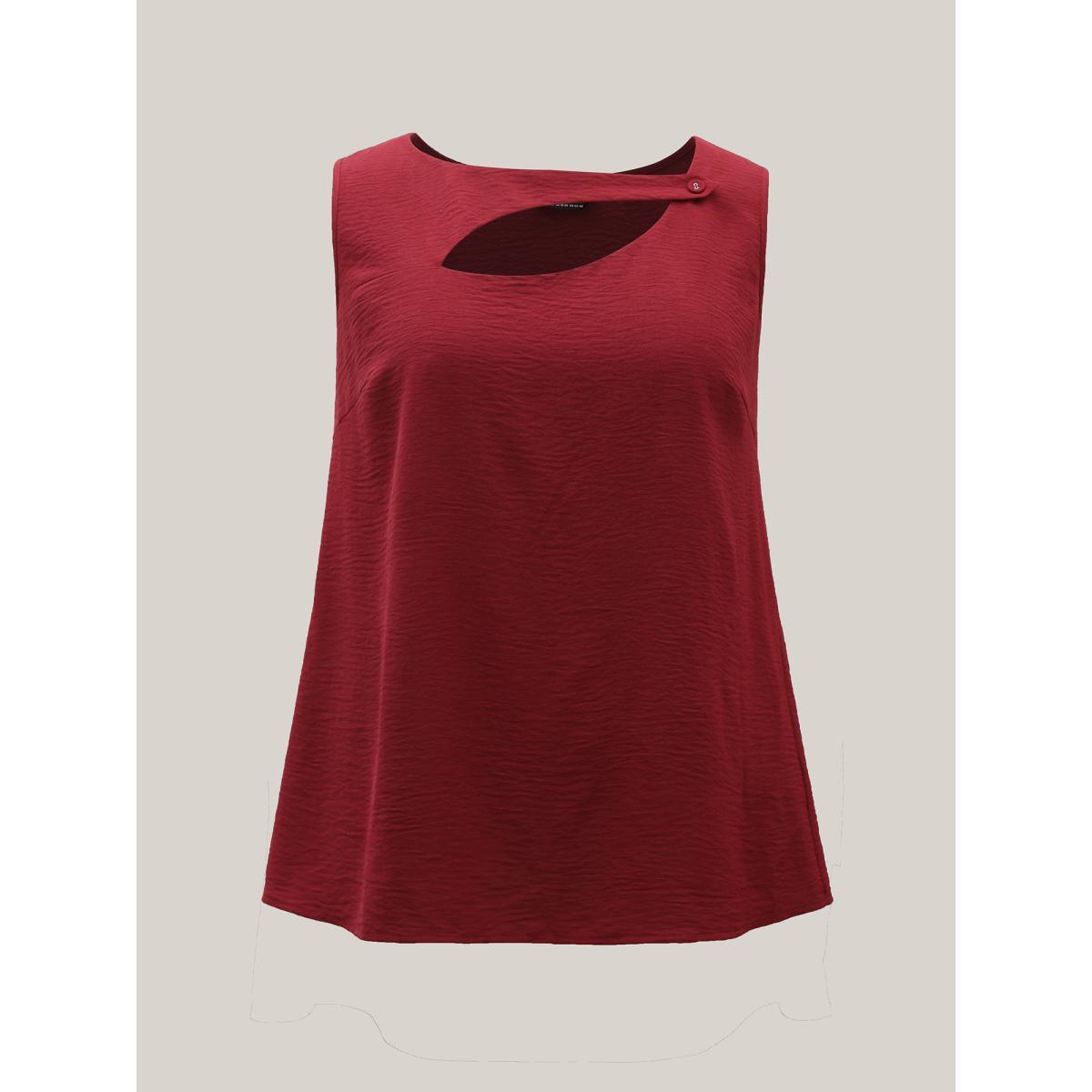 Plus Size Asymmetrical Neckline Cut-Out Solid Tank Top Women Burgundy Button Asymmetrical Neck Everyday-Casual Tank Tops Camis BloomChic 10/M Product Image