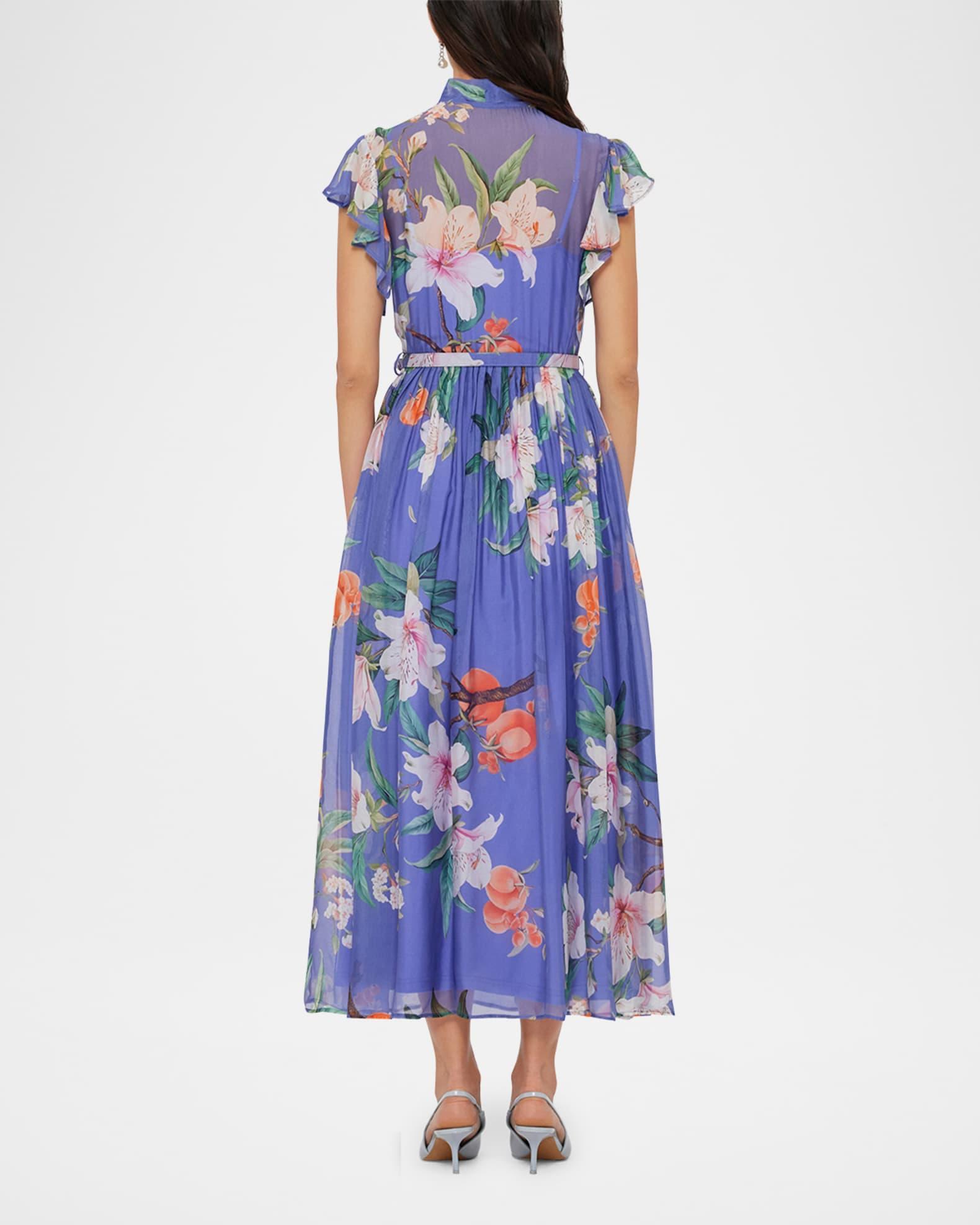 Grace Pleated Flutter-Sleeve Midi Dress Product Image