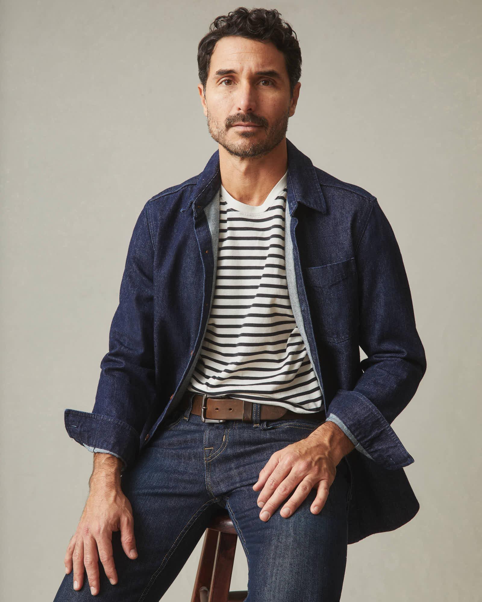 Men's Classic Cotton Crew Tee - Striped - Navy Stripe Male Product Image