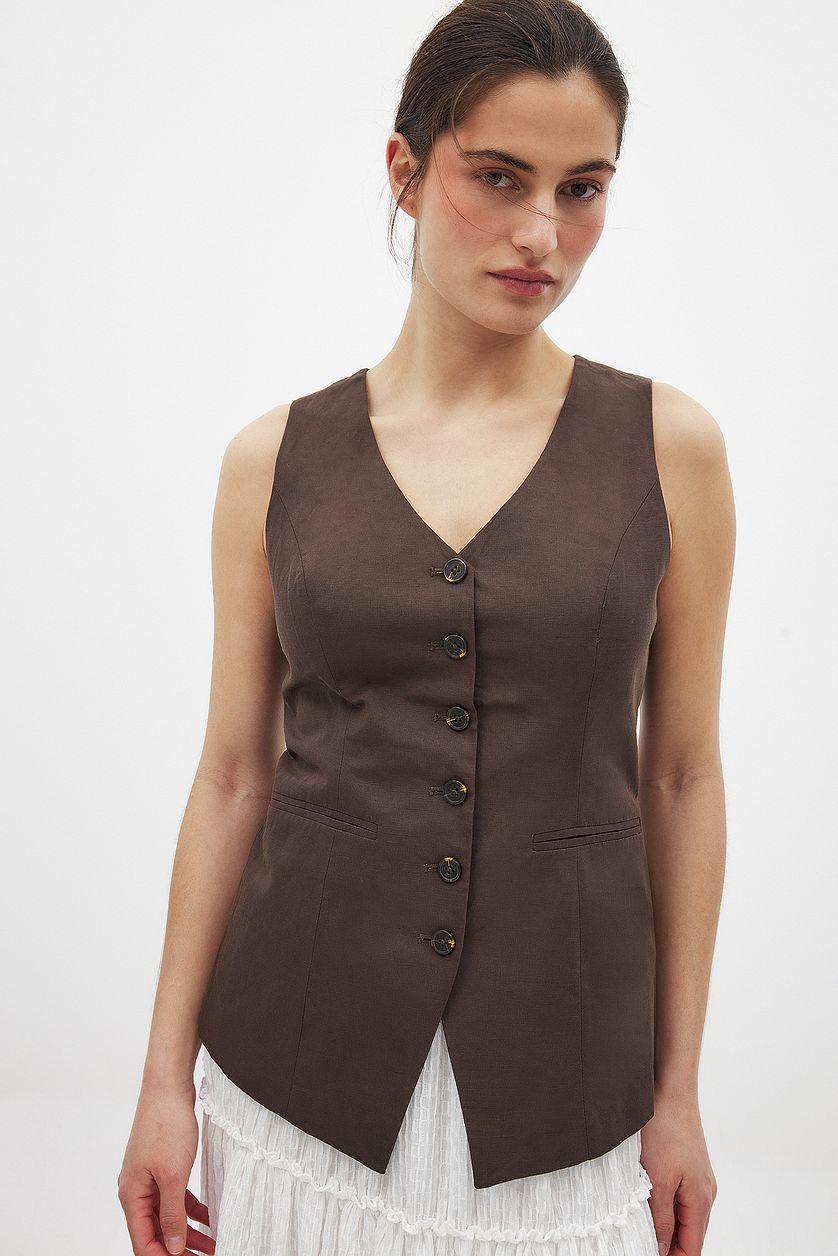 Linen Blend V Neck Vest Product Image