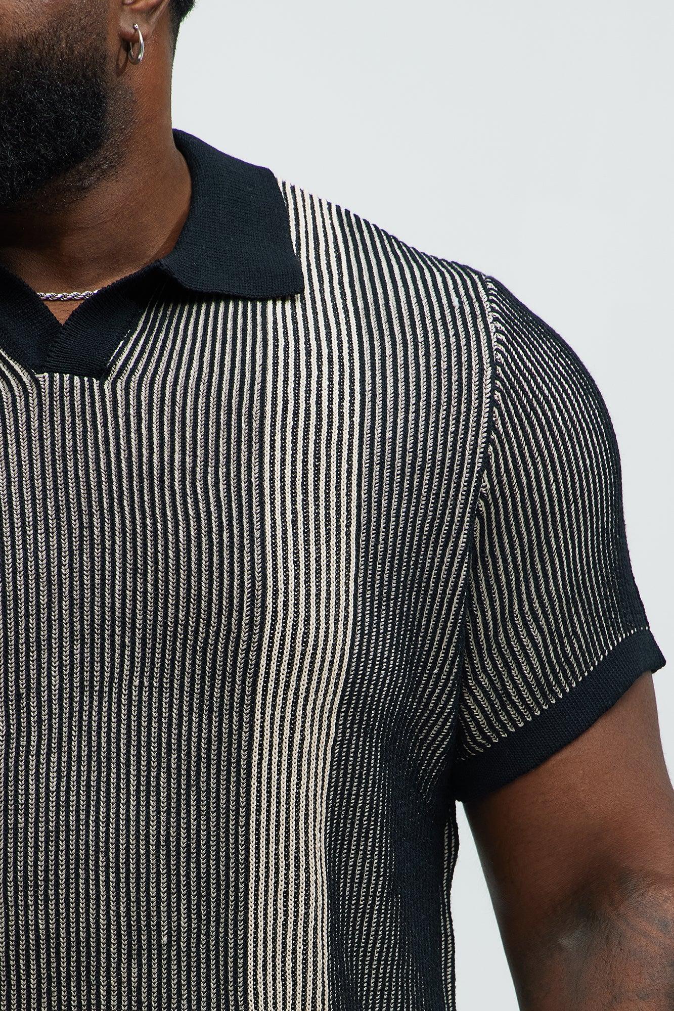 Braided Ribbed Knit Sweater Polo - Black/combo Product Image