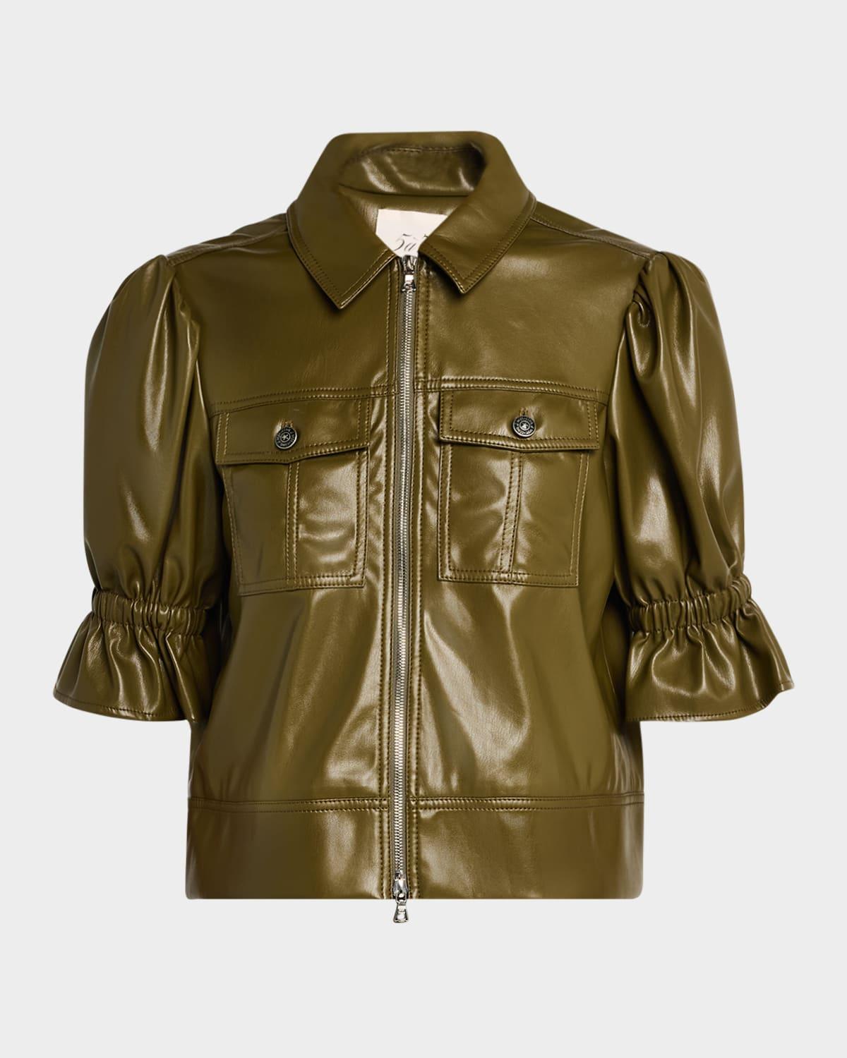 Cinq a Sept Faux Leather Puff Sleeve Jacket Product Image