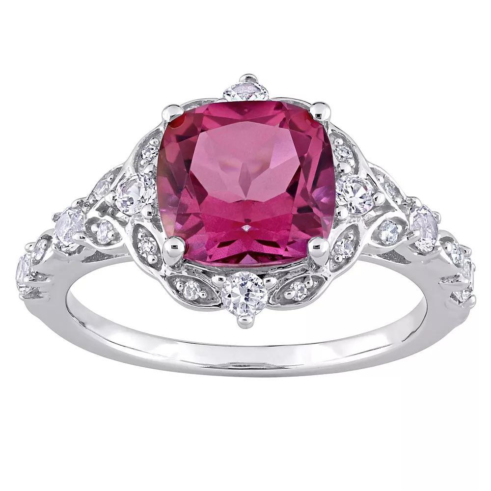 Stella Grace 10k White Gold Pink Topaz White Sapphire & Diamond Accent Vintage Ring, Women's, Size: 9 Product Image