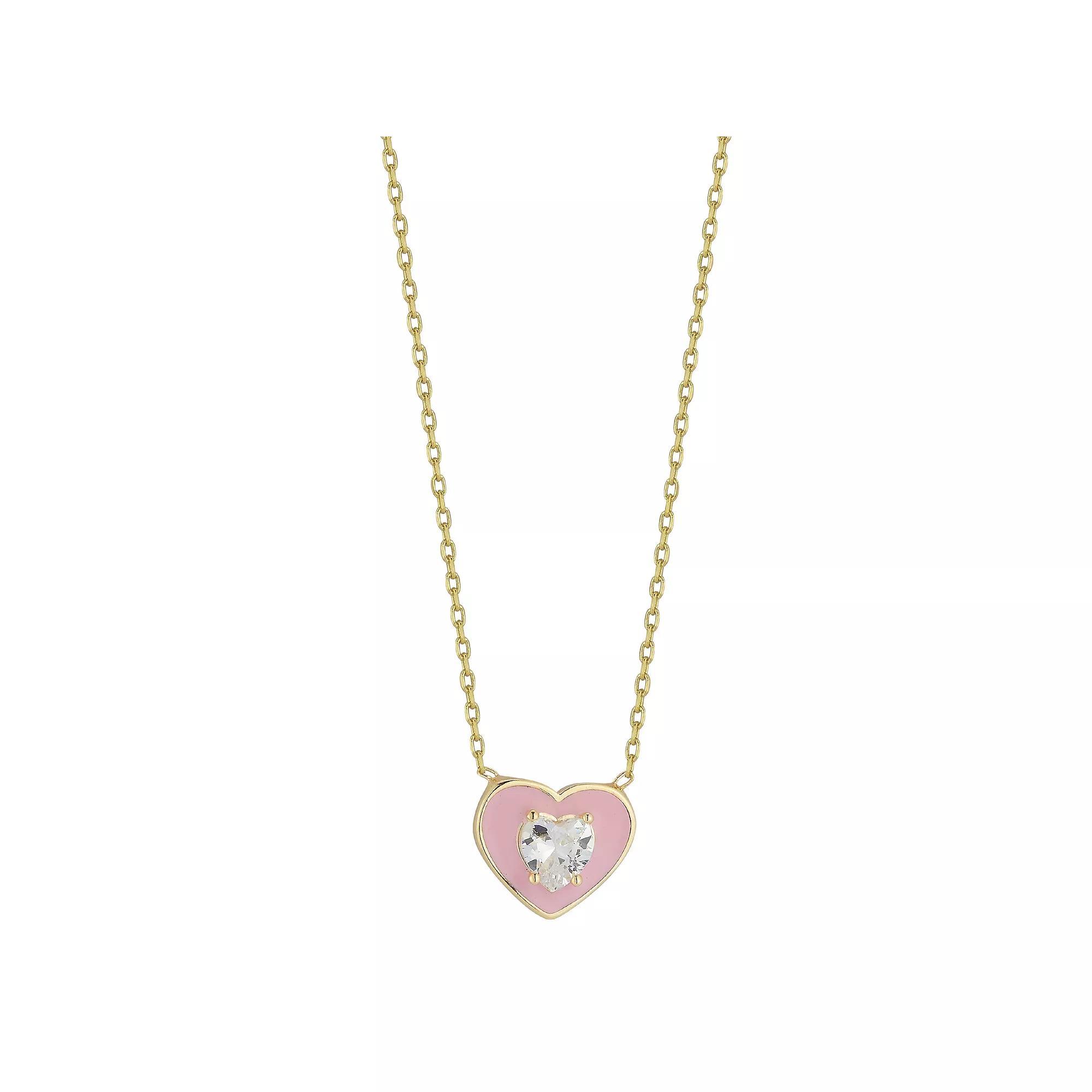 Sunkissed Sterling Cubic Zirconia Heart Pendant Necklace, Women's, Size: 18", Gold Tone Pink Product Image