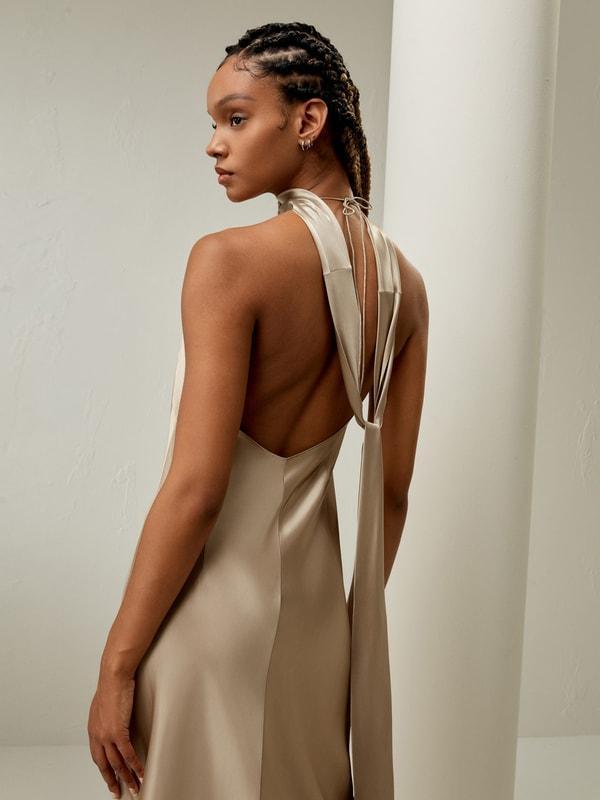 Silk Halter Neck Midi-Dress Product Image