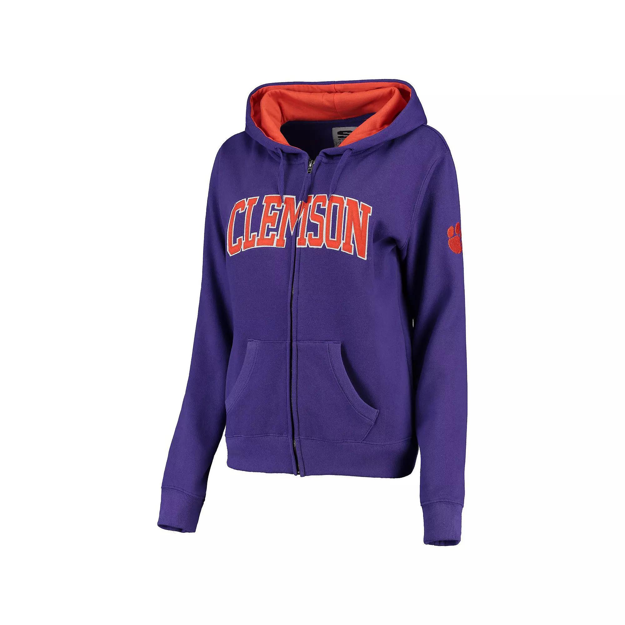 Women's Purple Clemson Tigers Arched Name Full-Zip Hoodie, Size: Small Product Image