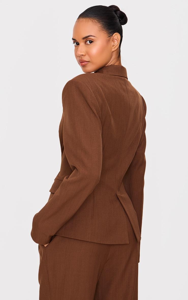 Chocolate Tailored Woven Plunge Cinched Waist Blazer Product Image