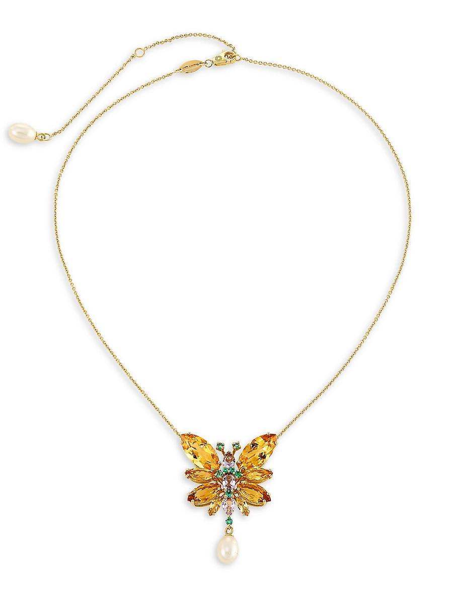 Womens Primavera 18K-Yellow-Gold & Multi-Gemstone Butterfly Necklace Product Image