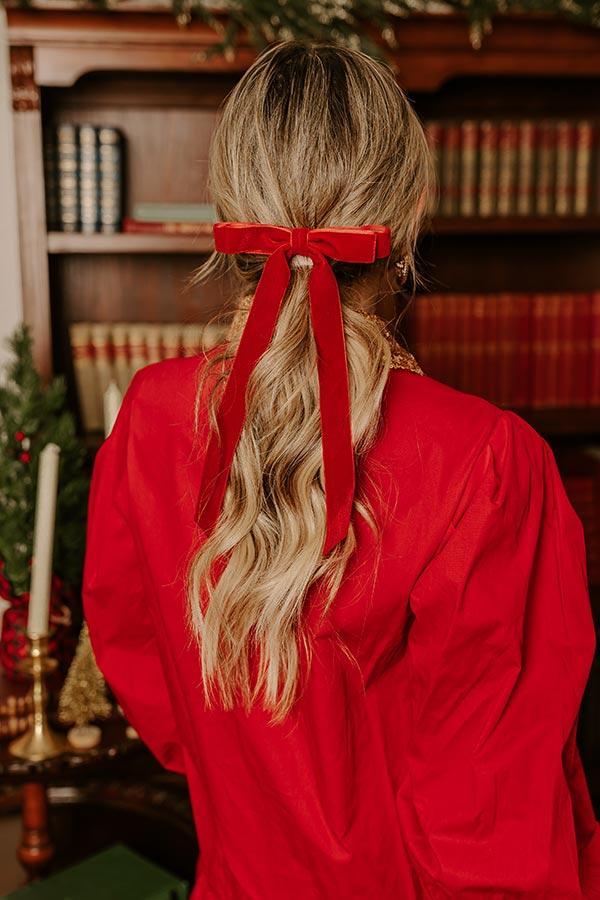 The Alice Long Velvet Bow Hair Clip in Red Product Image