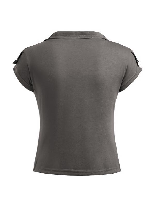 Solid V Neck Pocket Cropped Short Sleeve Tee Product Image