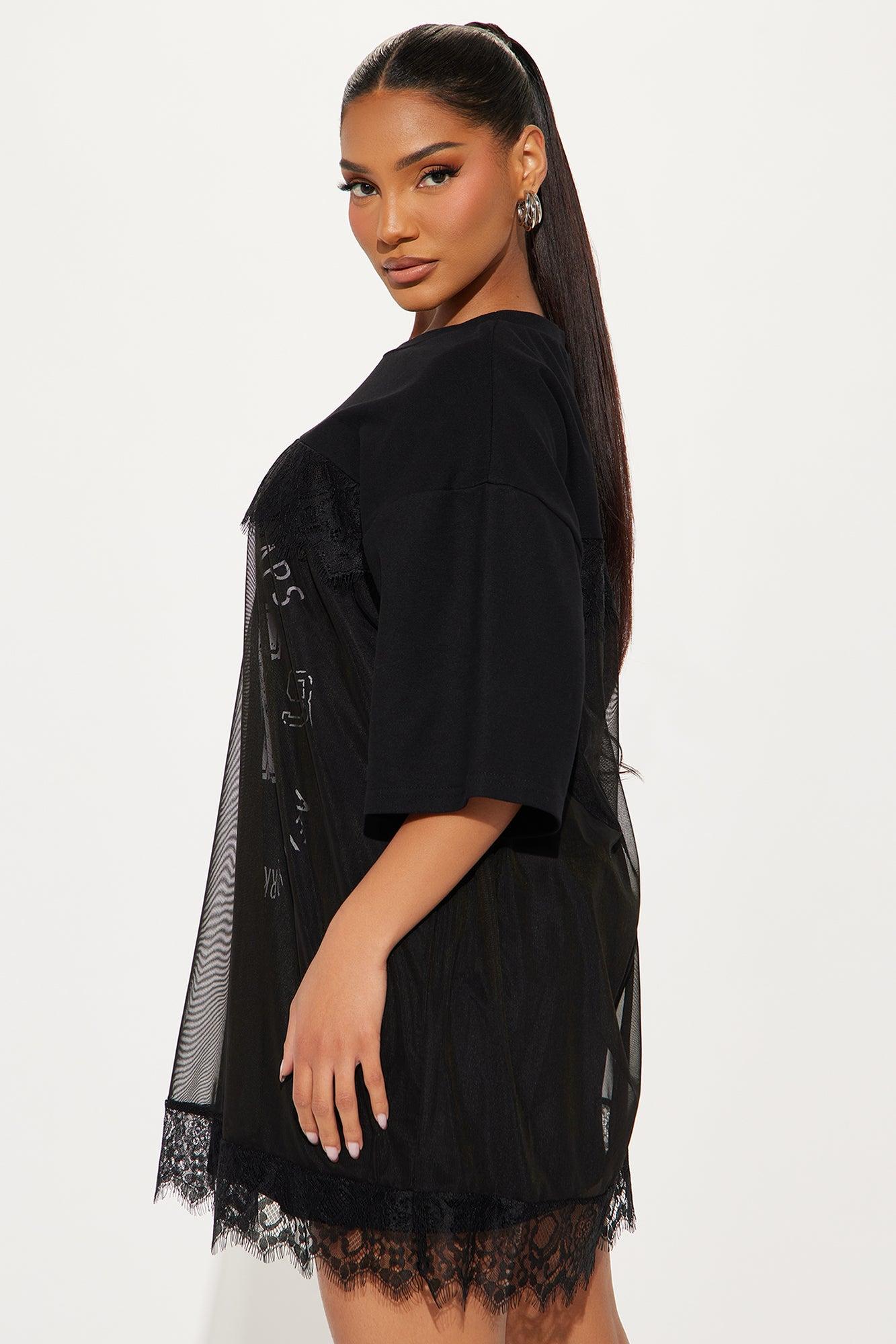 Keep Up Mesh T Shirt Mini Dress - Black Product Image