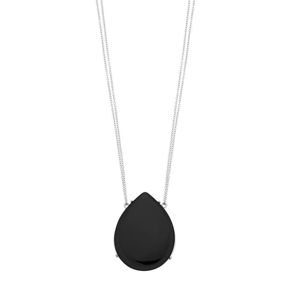 Sterling Silver Onyx Teardrop Necklace, Women's, Size: 18" Product Image