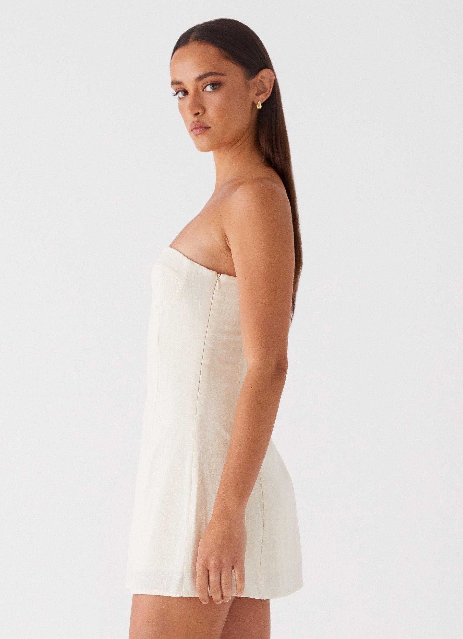 Do It That Way Linen Mini Dress - Ivory Product Image