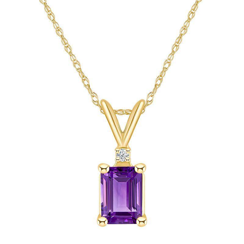 Celebration Gems 14k Gold Emerald Cut Amethyst & Diamond Accent Pendant Necklace, Women's, Size: 18" Product Image