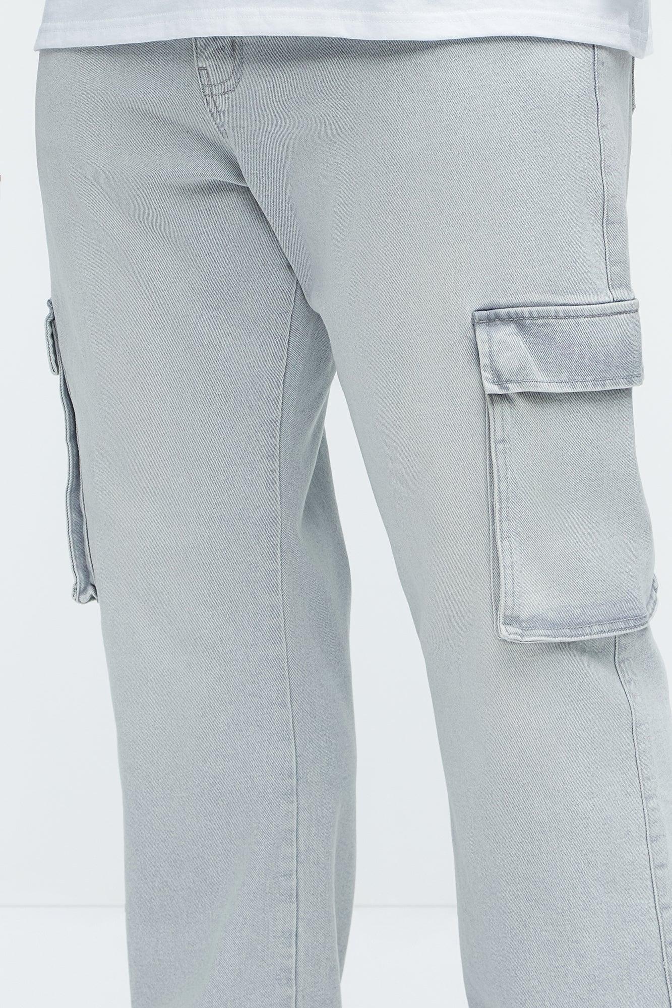 Classic Straight Cargo Jeans - Grey/Blue Product Image