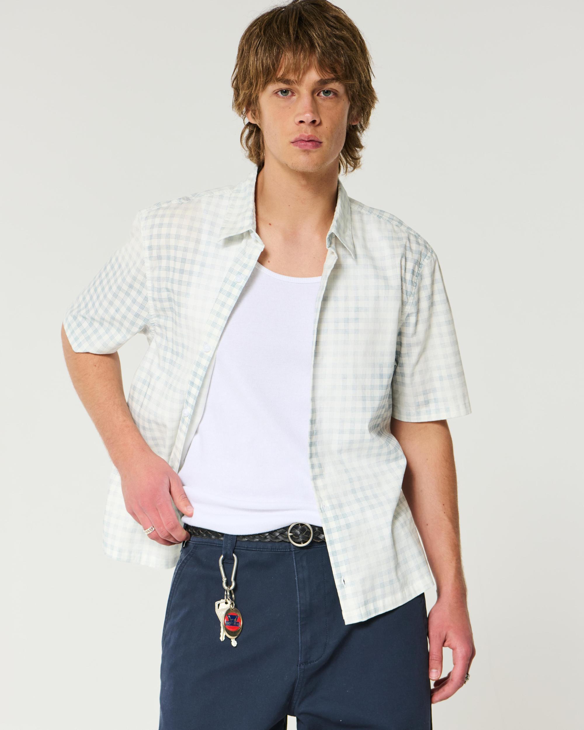 Boxy Short-Sleeve Leopard Print Poplin Shirt Product Image