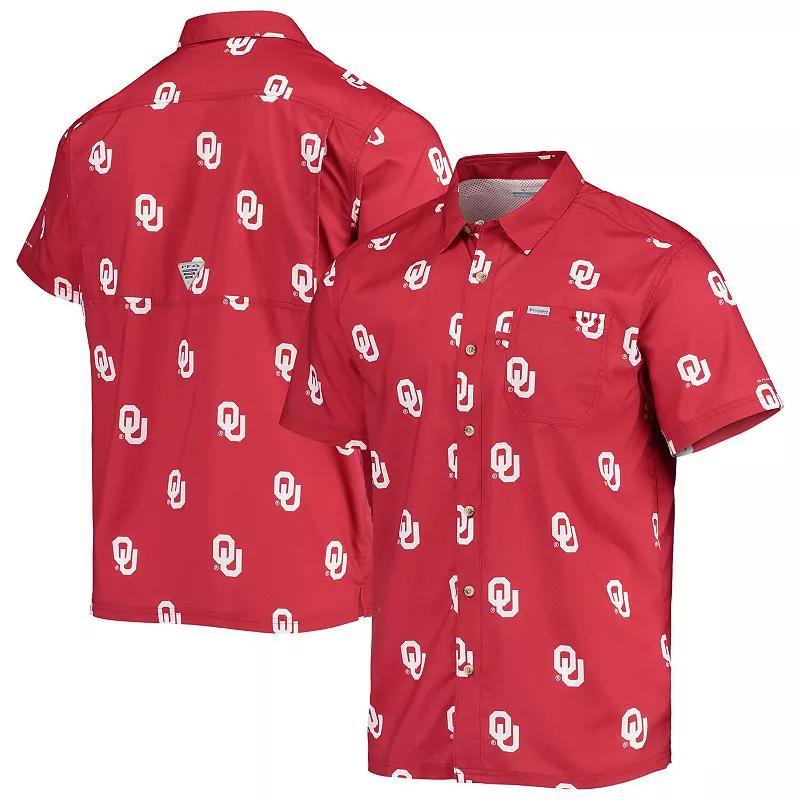 Men's Columbia Crimson Oklahoma Sooners Super Slack Tide Omni-Shade Button-Up Shirt, Size: XL, Red Product Image