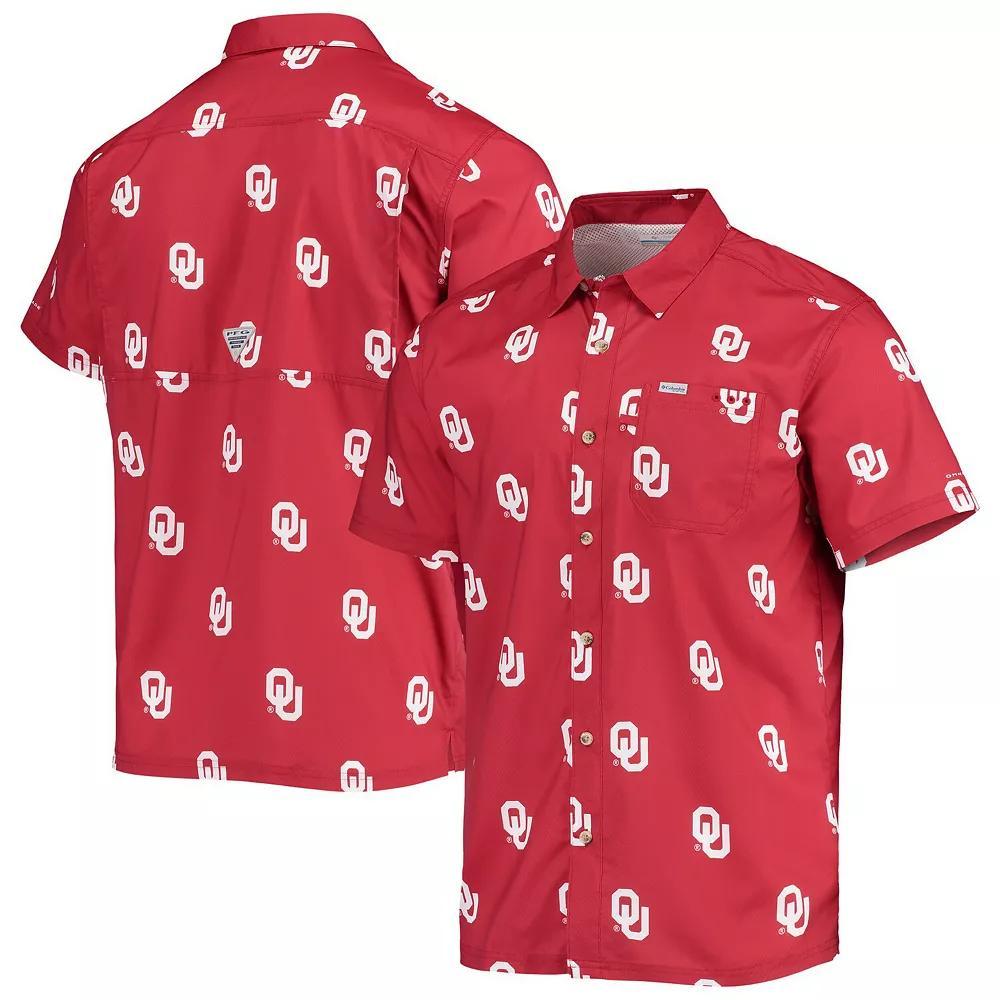 Men's Columbia Crimson Oklahoma Sooners Super Slack Tide Omni-Shade Button-Up Shirt, Size: XL, Red Product Image
