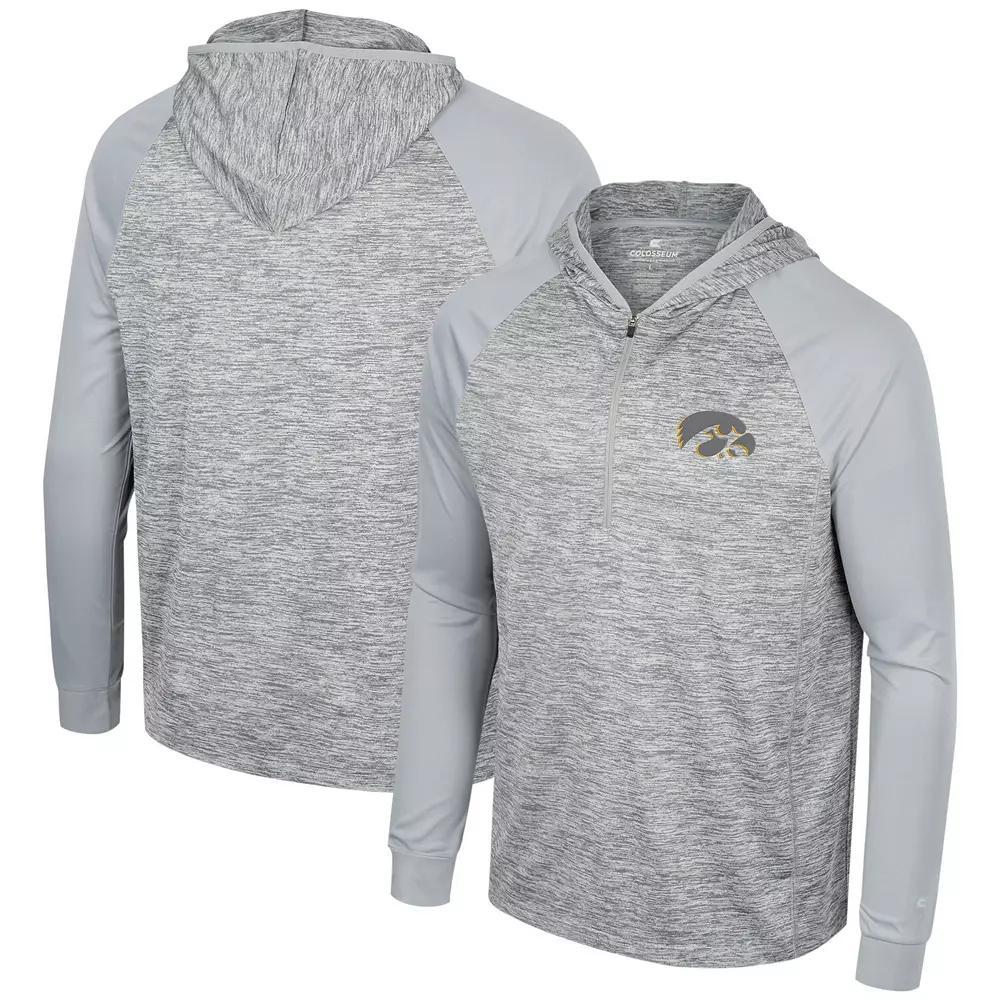 Men's Colosseum Gray Iowa Hawkeyes Cybernetic Raglan Quarter-Zip Hooded Top, Size: Small, Grey Product Image