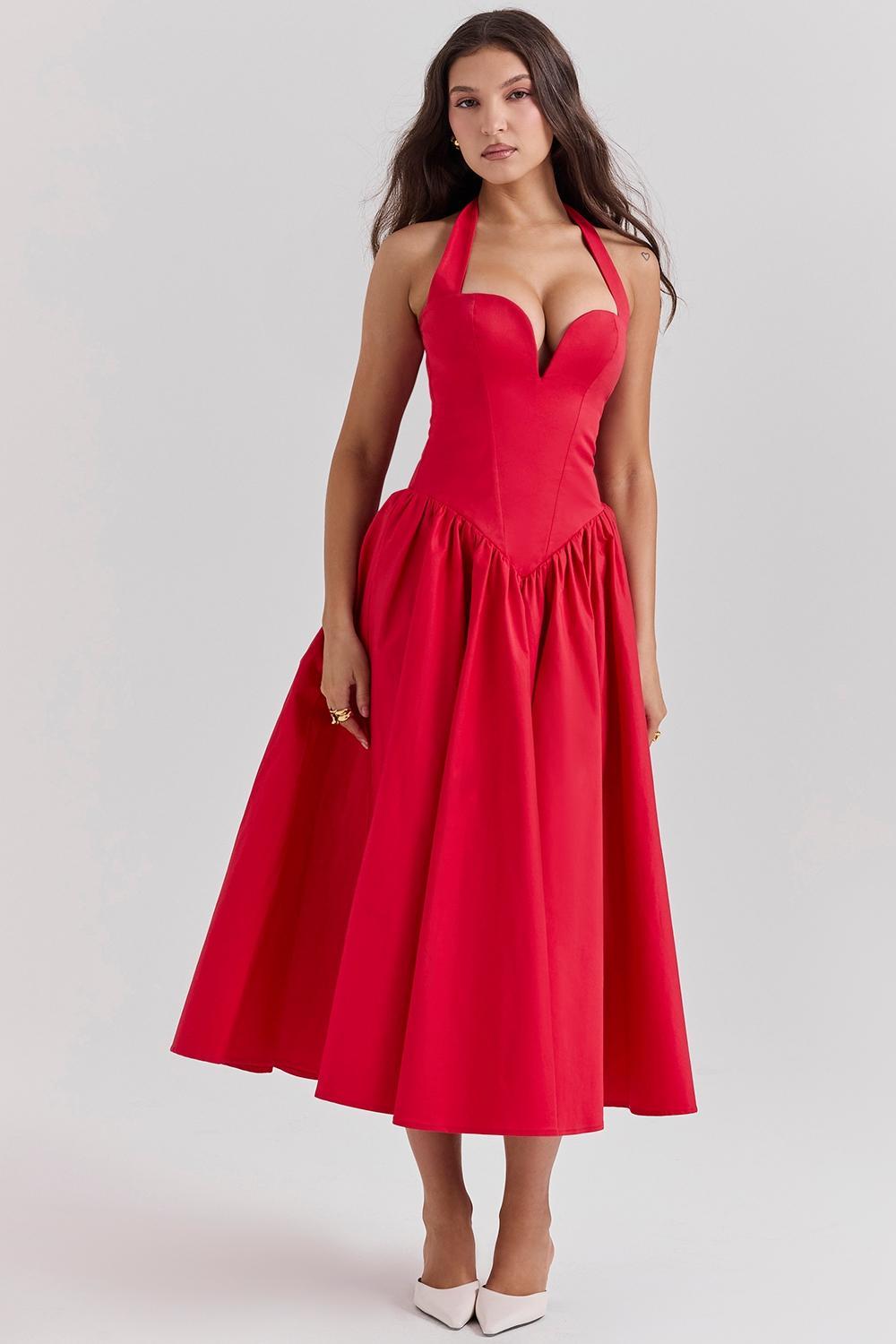 Coquette Scarlet Halter Midi Dress Product Image