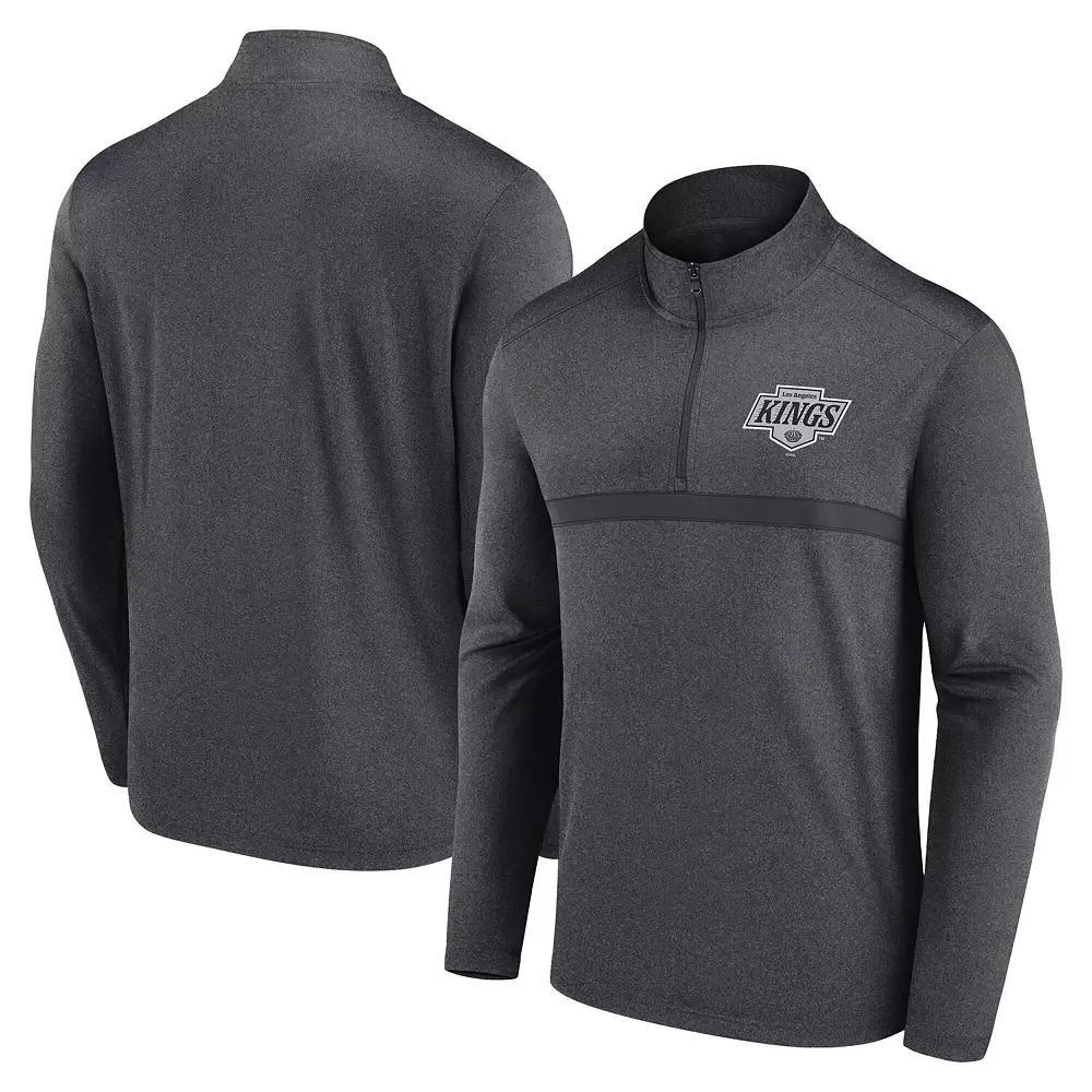 Men's  Heather Charcoal Los Angeles Kings Head-to-Head Raglan Quarter-Zip Top, Size: 3XL, Kgs Charco Product Image